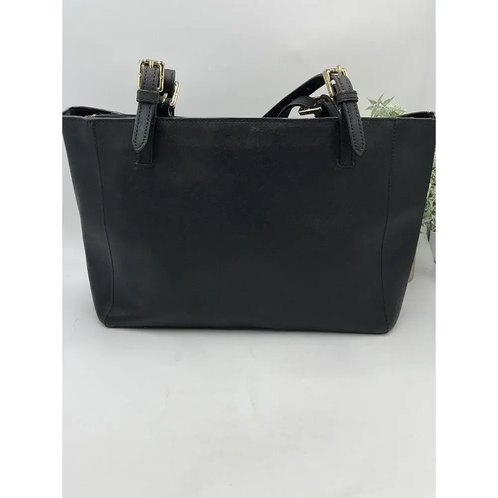 Tory Burch York Buckle Black Saffiano Leather Gold Tone Hardware Bucket Tote Bag